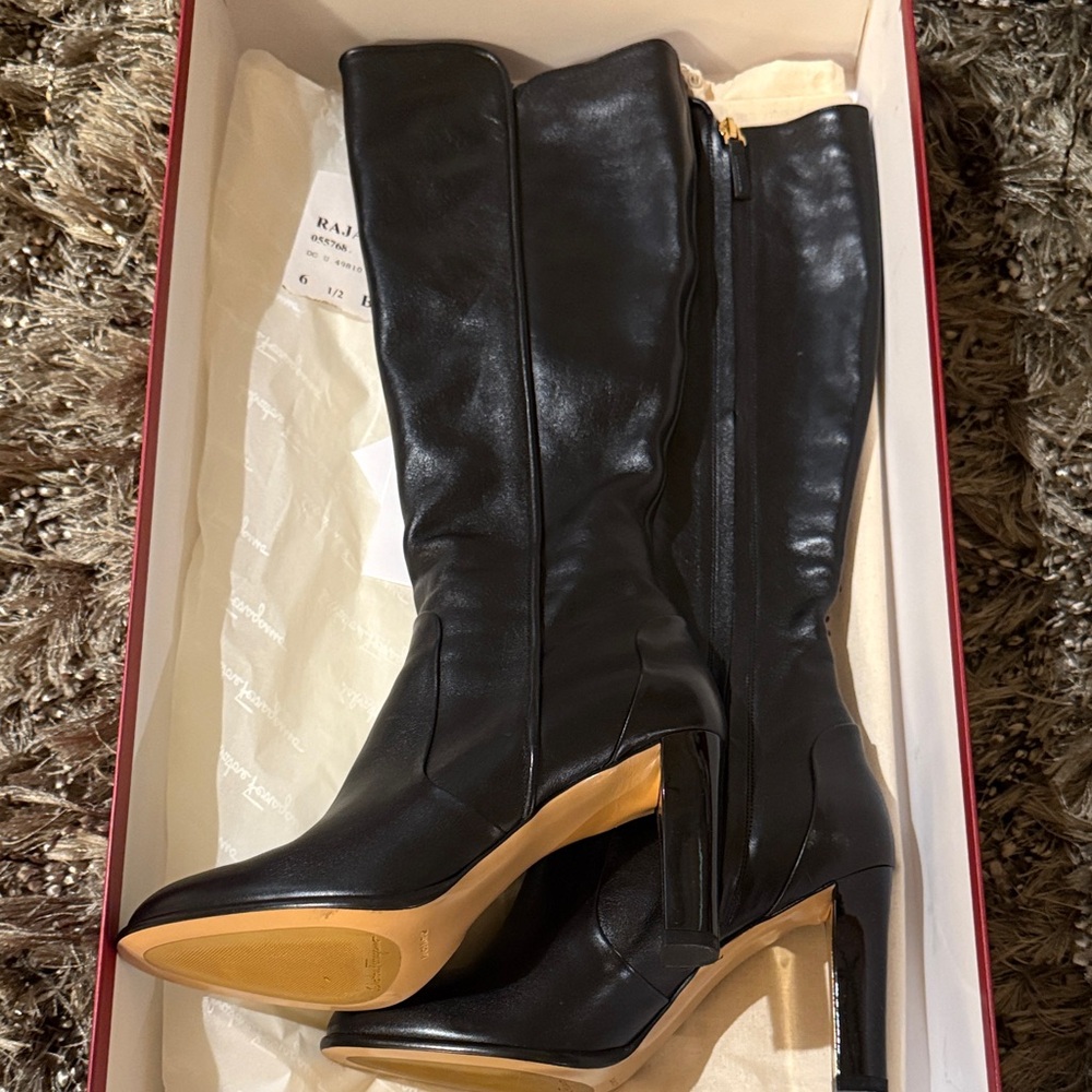 Salvatore Ferragamo "Raja" Knee-High Leather Boots - Size 6.5